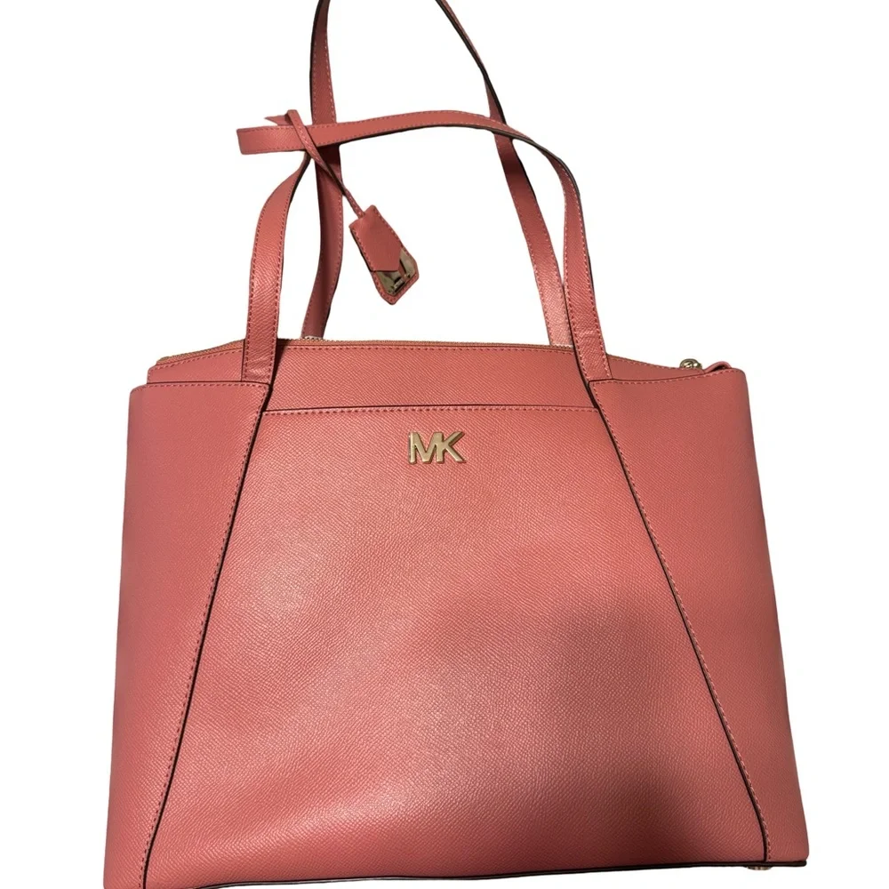 NEW Michael Kors Maddie Medium East/West Leather Tote Dusty Rose Pink